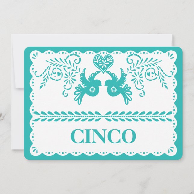 Papel Picado Cinco Número de Mesa Cinco Aqua Fiest (Anverso)