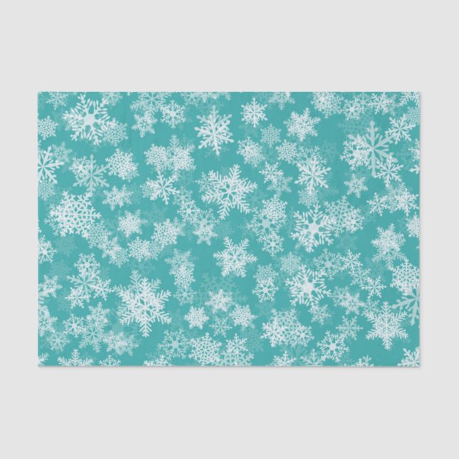 Papel picado de copos de nieve azul verdoso y blan (Anverso)