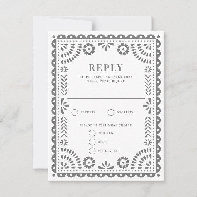 Papel Picado Gray | Tarjeta RSVP de respuesta del  (Anverso)