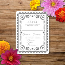Papel Picado Gray | Tarjeta RSVP de respuesta del 