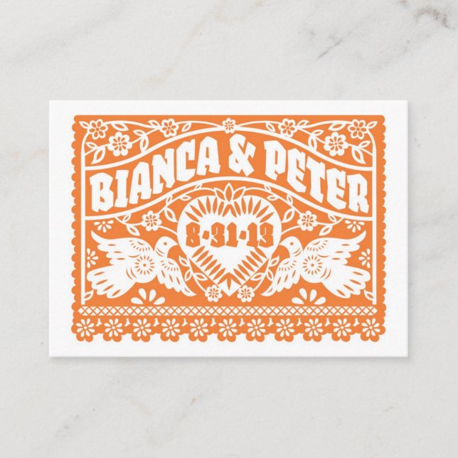 Papel Picado Lovebirds Naranja Tarjeta de plaza (Anverso)
