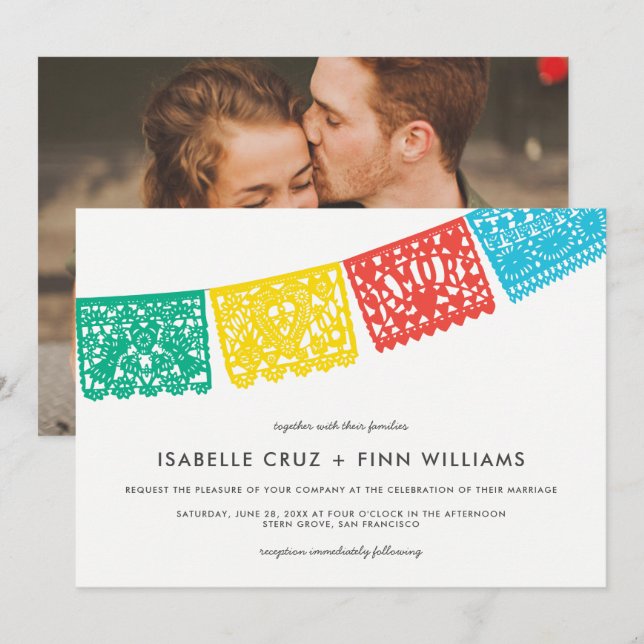 Papel picado moderno | Invitación a la boda (Anverso / Reverso)