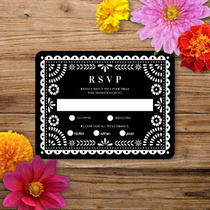 Papel picado negro   Tarjeta RSVP de respuesta del