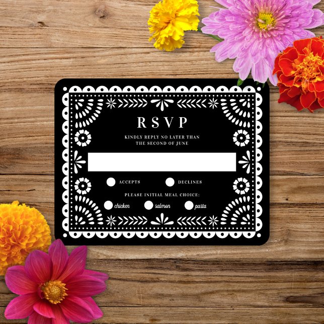 Papel picado negro | Tarjeta RSVP de respuesta del (Subido por el creador)