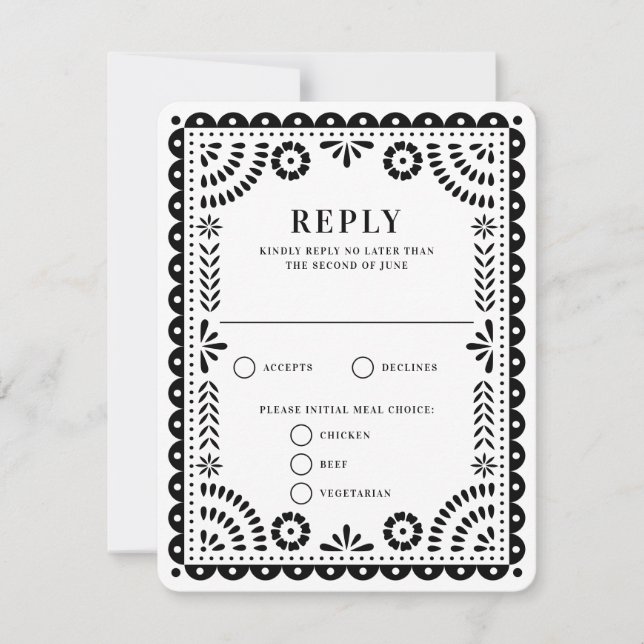 Papel picado negro | Tarjeta RSVP de respuesta del (Anverso)