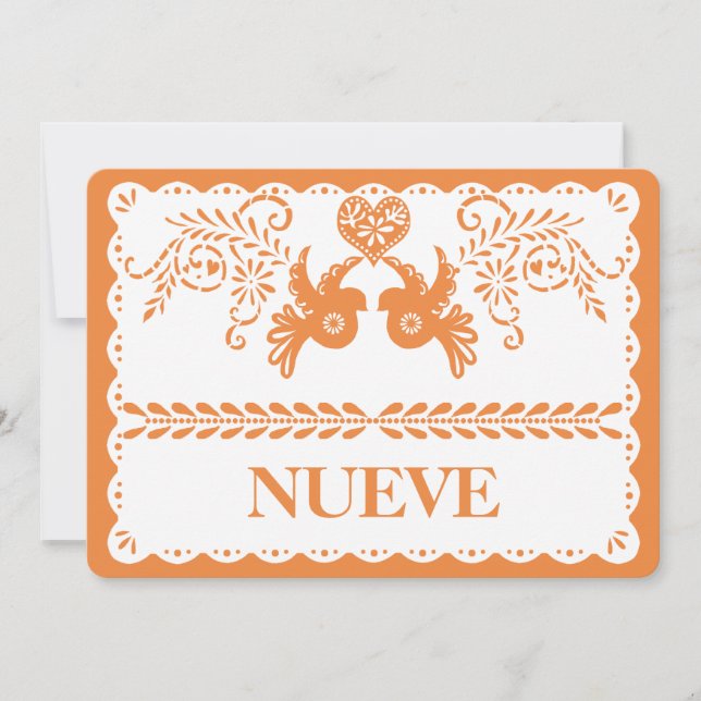 Papel Picado Nueve Número De Mesa Nueve Naranja Fi (Anverso)