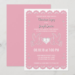 Papel Picado Pink Love Birds Wedding Invitación a