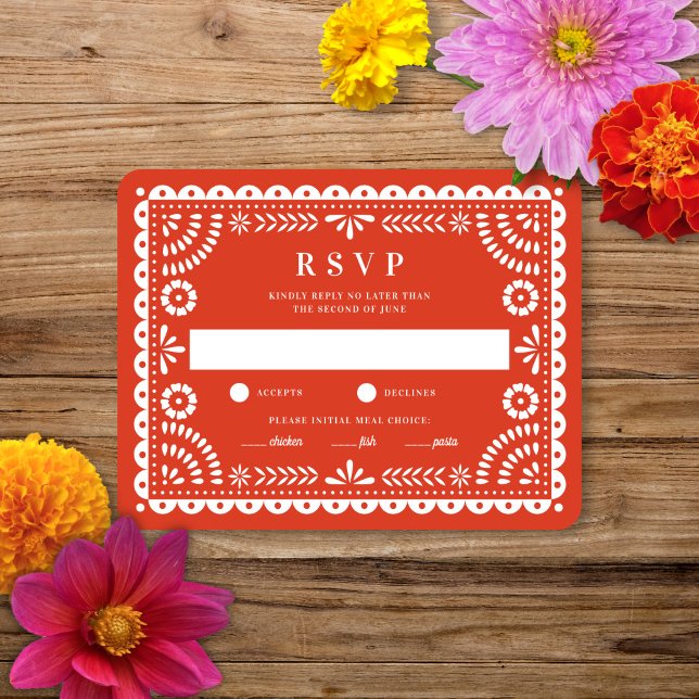 Papel Picado rojo cálido | Tarjeta RSVP de respues (Subido por el creador)