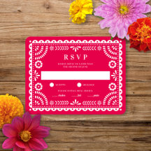 Papel picado rosa caliente | Tarjeta RSVP de respu