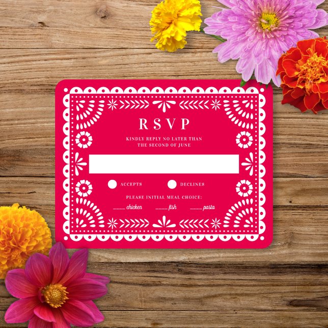 Papel picado rosa caliente | Tarjeta RSVP de respu (Subido por el creador)