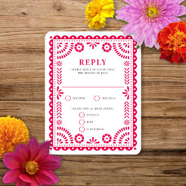 Papel picado rosa caliente | Tarjeta RSVP de respu