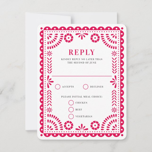 Papel picado rosa caliente | Tarjeta RSVP de respu (Anverso)