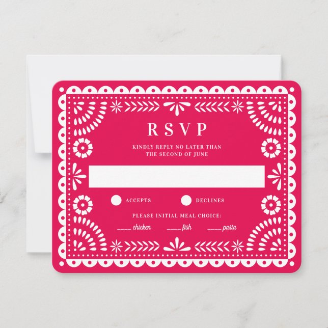 Papel picado rosa caliente | Tarjeta RSVP de respu (Anverso)