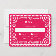 Papel picado rosa caliente | Tarjeta RSVP de respu