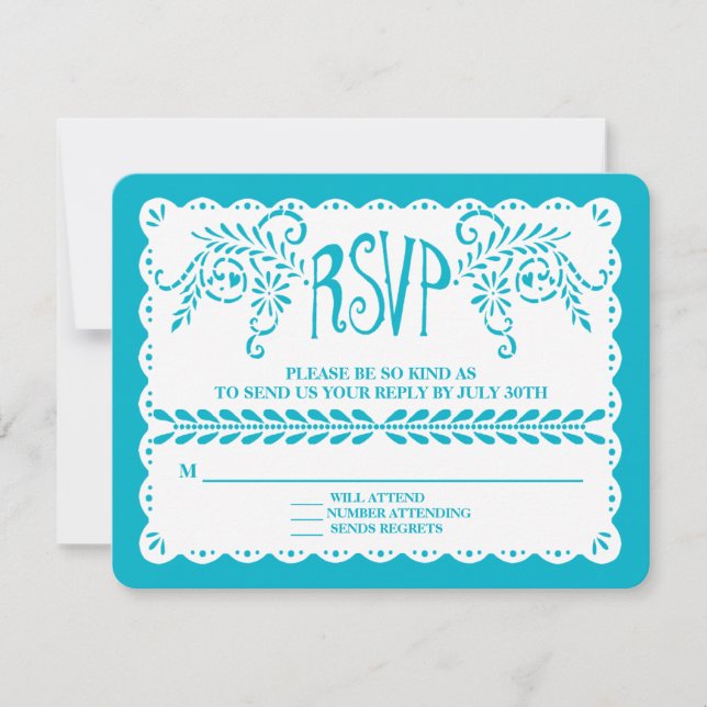 Papel Picado RSVP Azul Aqua Fiesta Banner de Boda (Anverso)