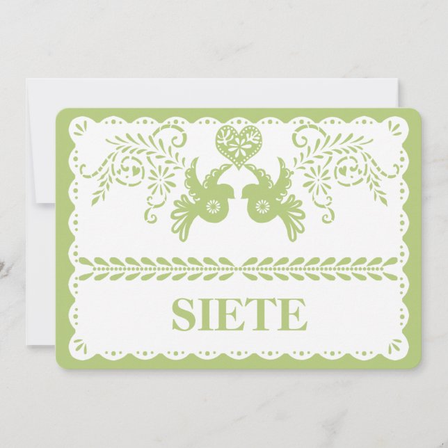 Papel Picado Siete Número de Mesa Siete Dorado Fie (Anverso)