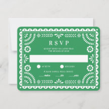 Papel picado verde | Tarjeta RSVP de respuesta del