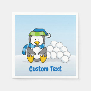 Papel Pingüino pequeño sentado con una servilleta de p