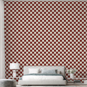 Papel Pintado 2" Tablero de Ajedrez Rojo Rústico y Blanco Marfil