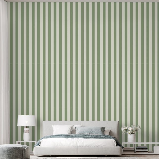 Papel Pintado 3" Raya Verde Esmeralda Terroso y Blanco Marfil (Dormitorio)