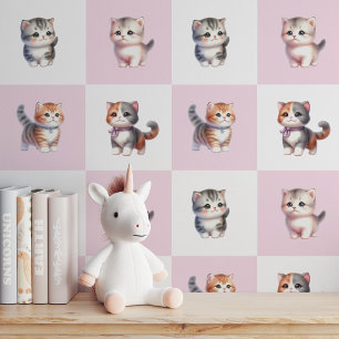 Papel Pintado 4 Gatitos purrfitos en rosa y blanco: pelar y pega