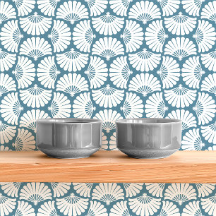 Papel Pintado Abanico de Palma Ogee Azul y Blanco Moderno