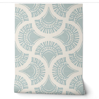 Papel Pintado Abanico de sol geométrico boho textural - azul pol