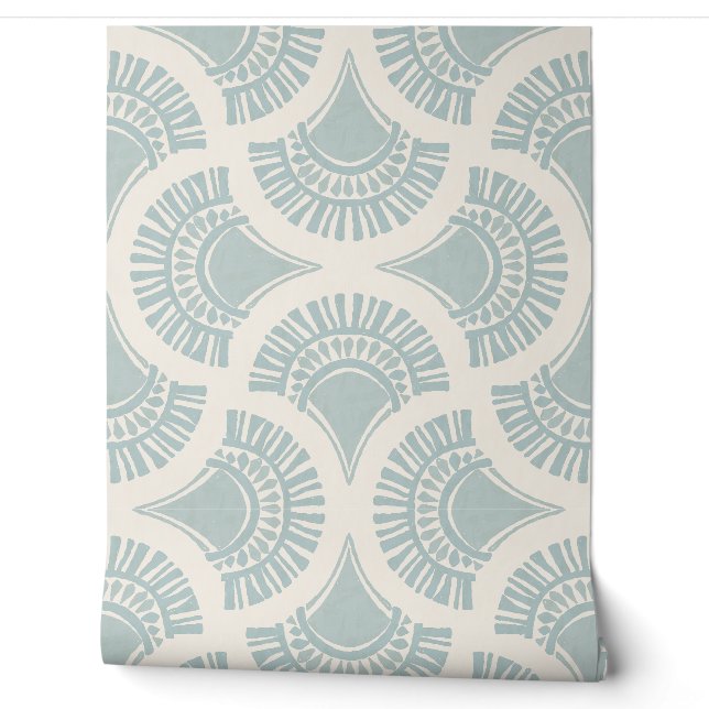 Papel Pintado Abanico de sol geométrico boho textural - azul pol (Desenrollar)