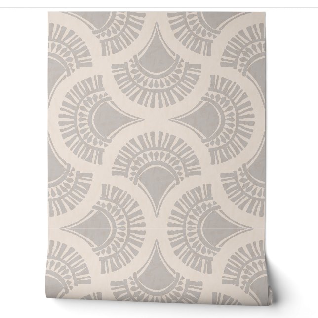 Papel Pintado Abanico De Sol Geométrico Boho Textural - Pizarra  (Desenrollar)