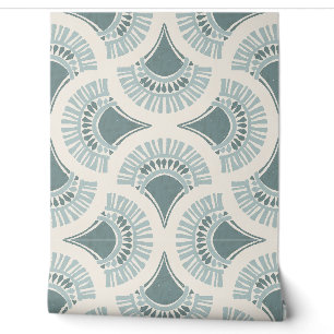 Papel Pintado Abanico geométrico boho texturizado del sol - verd