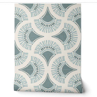 Papel Pintado Abanico geométrico boho texturizado del sol - verd