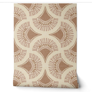 Papel Pintado Abanico Solar Geométrico Boho Texturizado - Marrón