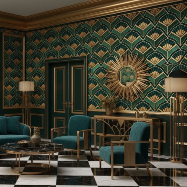 Papel Pintado Abanicos Art Deco de Oro Verde (Subido por el creador)