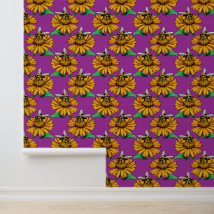 Papel Pintado Abeja en diseño de patrón de flor de girasol púrpu