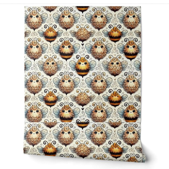 Papel Pintado Abeja linda y caricaturesca (Desenrollar)