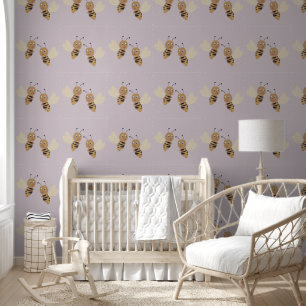 Papel Pintado Abejas cortas con alas del corazón morado amarillo