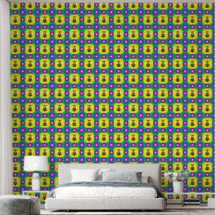Papel Pintado Abejas de dibujos animados y flores