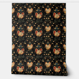 Papel Pintado Abetos florales amarillos de época negras artesaní