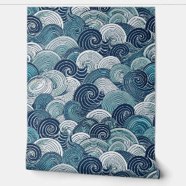 Papel Pintado Abstract Blue Ocean Waves Seamless Pattern