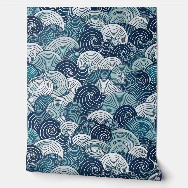 Papel Pintado Abstract Blue Ocean Waves Seamless Pattern (Desenrollar)