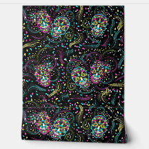 Abstract Colorful Spooky Skulls Halloween