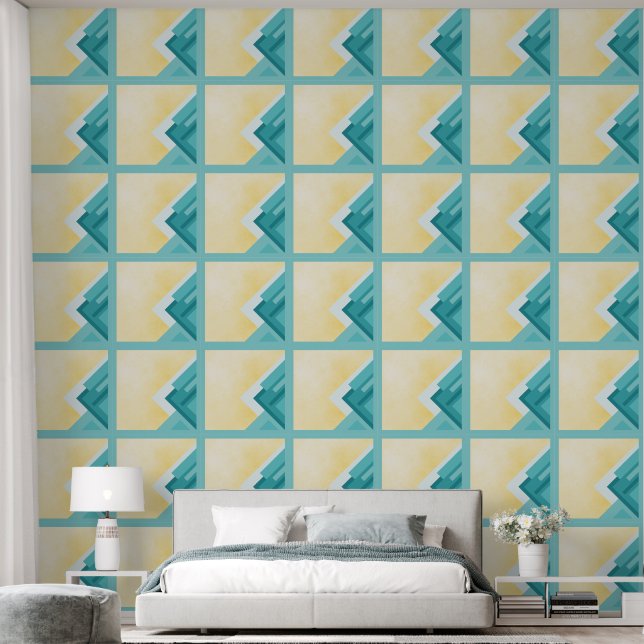 Papel Pintado Abstract Teal and yellow art (Dormitorio)