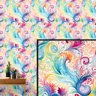 Papel Pintado Abstracto de páisley floral rosa Aqua Light