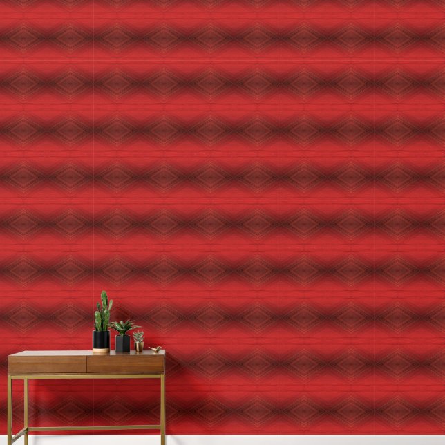 Papel Pintado Aceptación | Patrón de Boho Ecléctico Rojo (Pasillo)