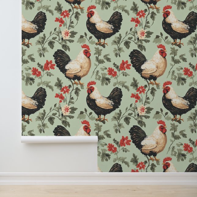 Papel Pintado Acogedora decoración de pollo de inspiración agríc (Solicitud)