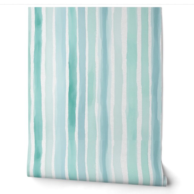 Papel Pintado Acuarela Aqua Patrón de Franja Vertical Costera  (Desenrollar)