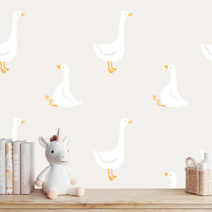 Papel Pintado Acuarela Boho Pato de Goose Nursera Beige Blanco