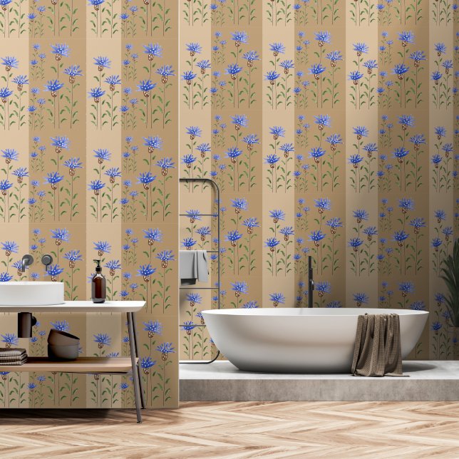Papel Pintado Acuarela de flores silvestres azules (Baño)
