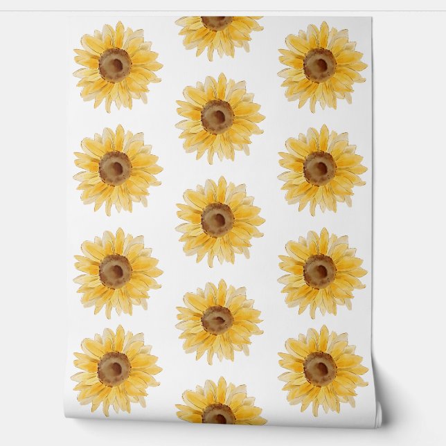 Papel Pintado Acuarela de girasol amarillo simple (Desenrollar)