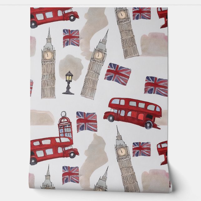 Papel Pintado acuarela de llamadas de Londres (Desenrollar)